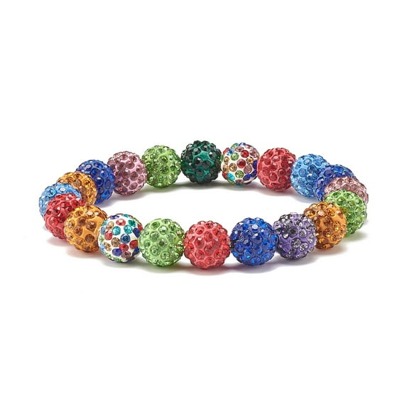 1set Sparkling Rhinestone Ball Beaded Stretch Bracelet for Women Colorful Inner Diameter: 2-1/8 inch(5.4cm) Beads: 9.5mm