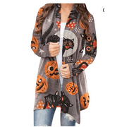 Women's Halloween Cardigan, Pumpkin Cat Ghost Print Long Sleeve Open Front Plus Size Sweater Coat Top