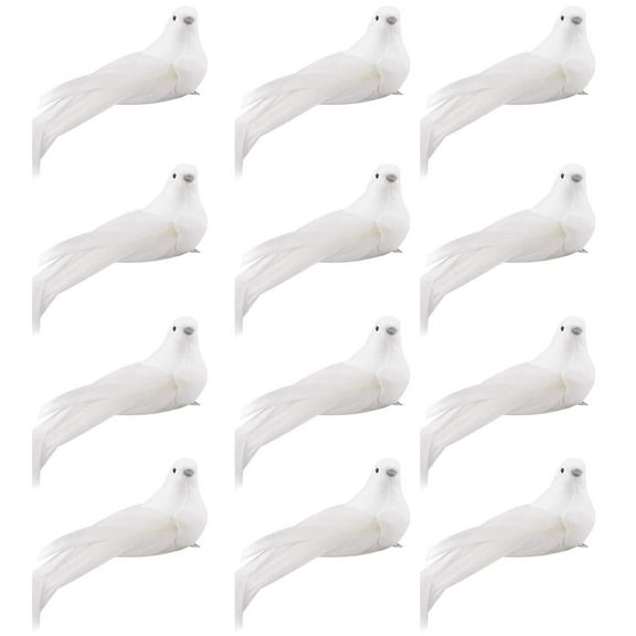 12 Pcs Fake Doves Birds Christmas Tree Ornaments Artificial White Doves with Clip Simulated Foam Long Tail Doves