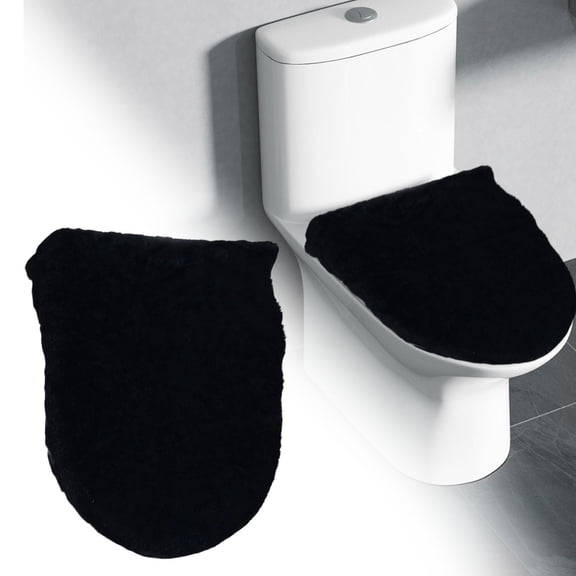 Soft Warm Plush Toilet Lid Cover Universal Elastic Edge Washable Velvet Fabric Toilet Seat Cover Protector for Bathroom Decoration Fits Standard Round & Elongated Toilet Lids