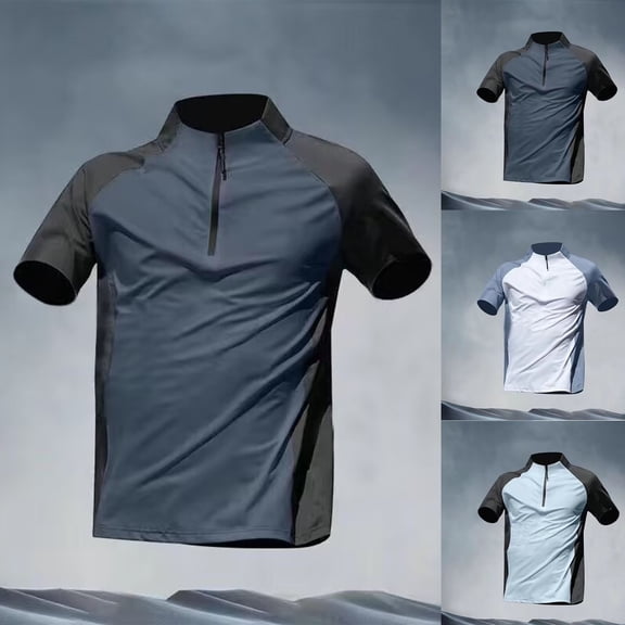 SAGH Pullover Golf Jacket Men Weather-Resistant Quarter Zip Athletic Tee Sun Shirts for Men Bule1 L