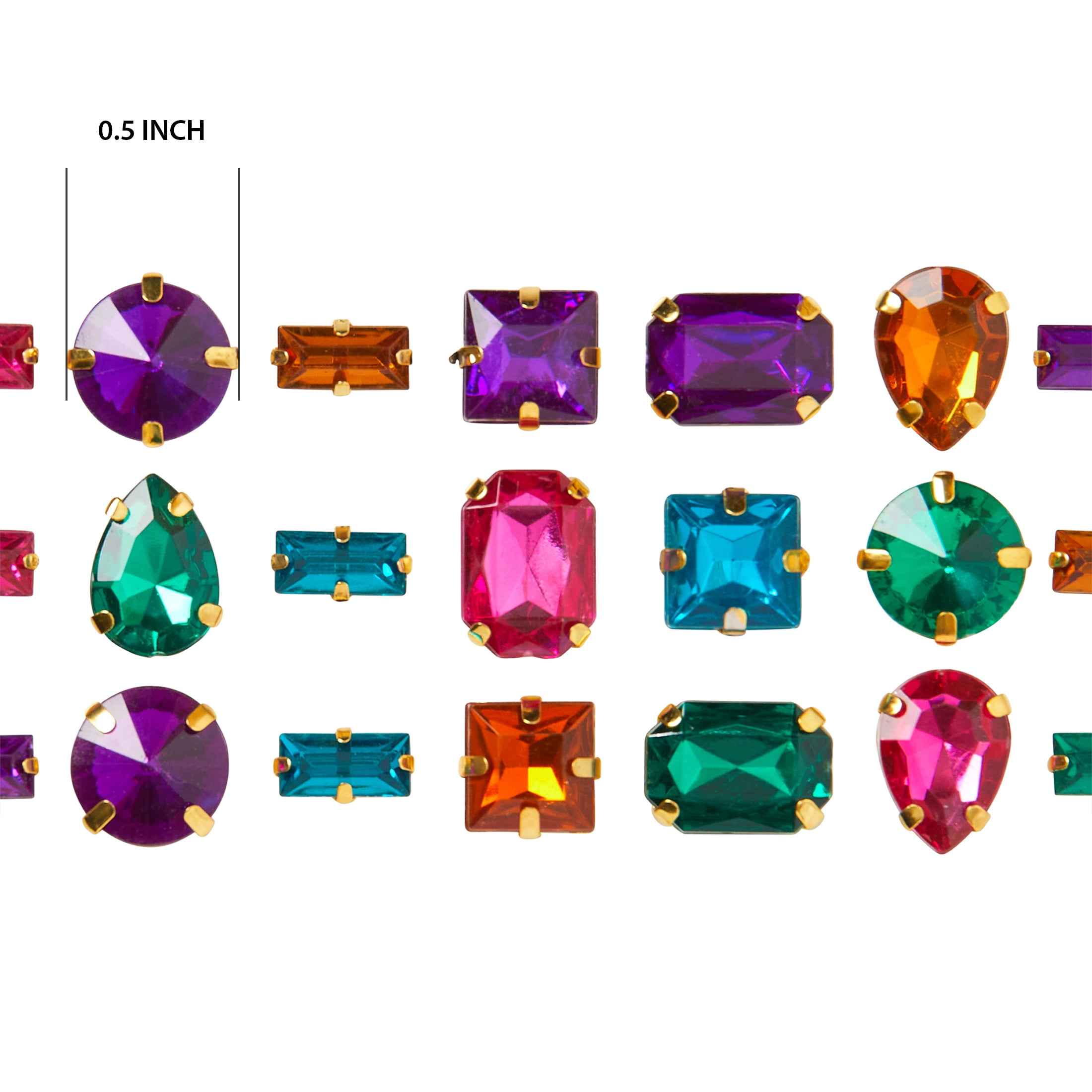 Offray Accessories, Multi-color Adhesive Gems Embellishments, 21 pieces, 1 Package