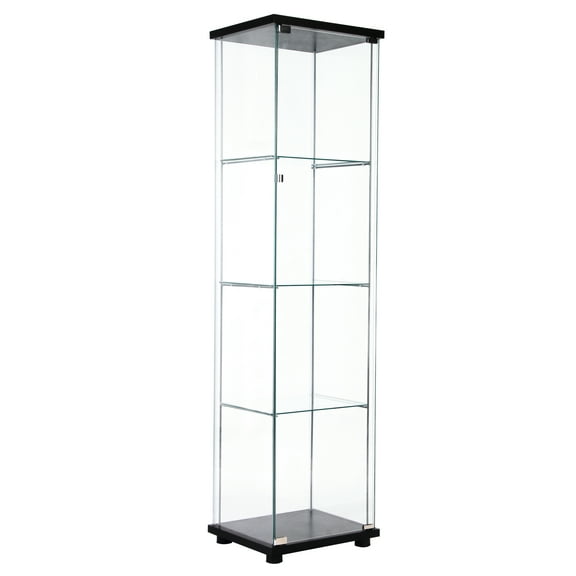 Black One Door Glass Cabinet With 4 Shelf Storage, Stylish Home Addition Shelves, Transform Decor Style