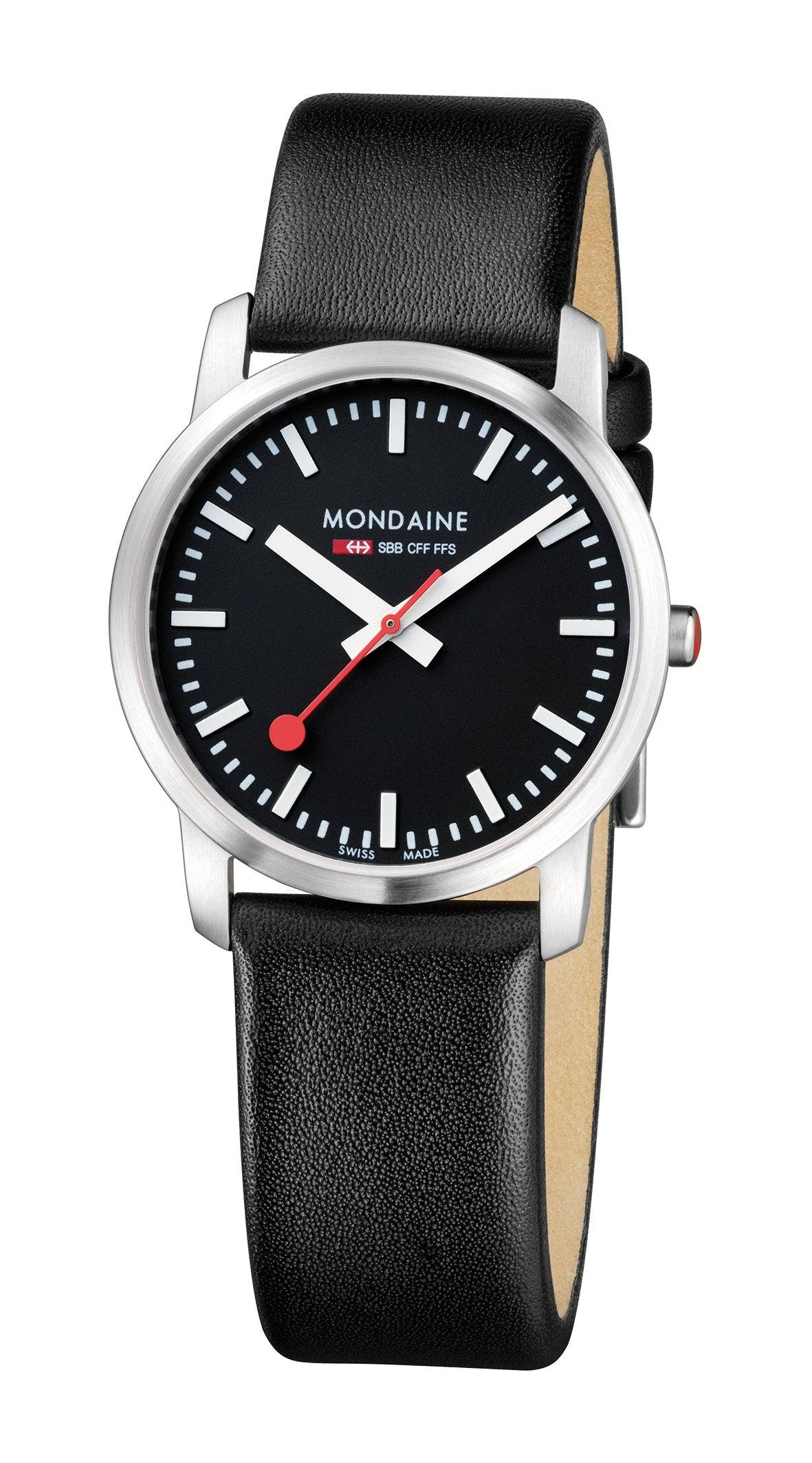 Mondaine Simply Elegant 36mm Steel Black Dial Ladies Watch A672 
