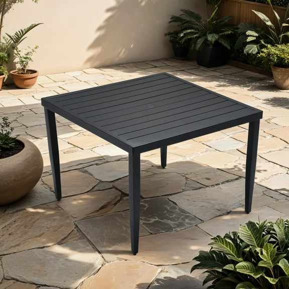 Outdoor Patio Table 40"x40" - Aluminum, Ember Black, , Non-slip, Modern Look Black Aluminum Lightweight, Contemporary Minimalist Style