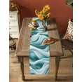 thumbnail image 5 of ERUNPONLY Geometric Stripes Table Runner - 120 Inch Long Ombre Teal White Sea Waves Cotton and Linen Blended Dress Scarves Farmhouse Table Runner for Kitchen Dining, Coffee Table, 13" x 120", 5 of 8