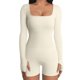thumbnail image 1 of Women Ribbed Knit Jumpsuits Long Sleeve Square Neck Bodycon Jumpsuit, 1 of 7