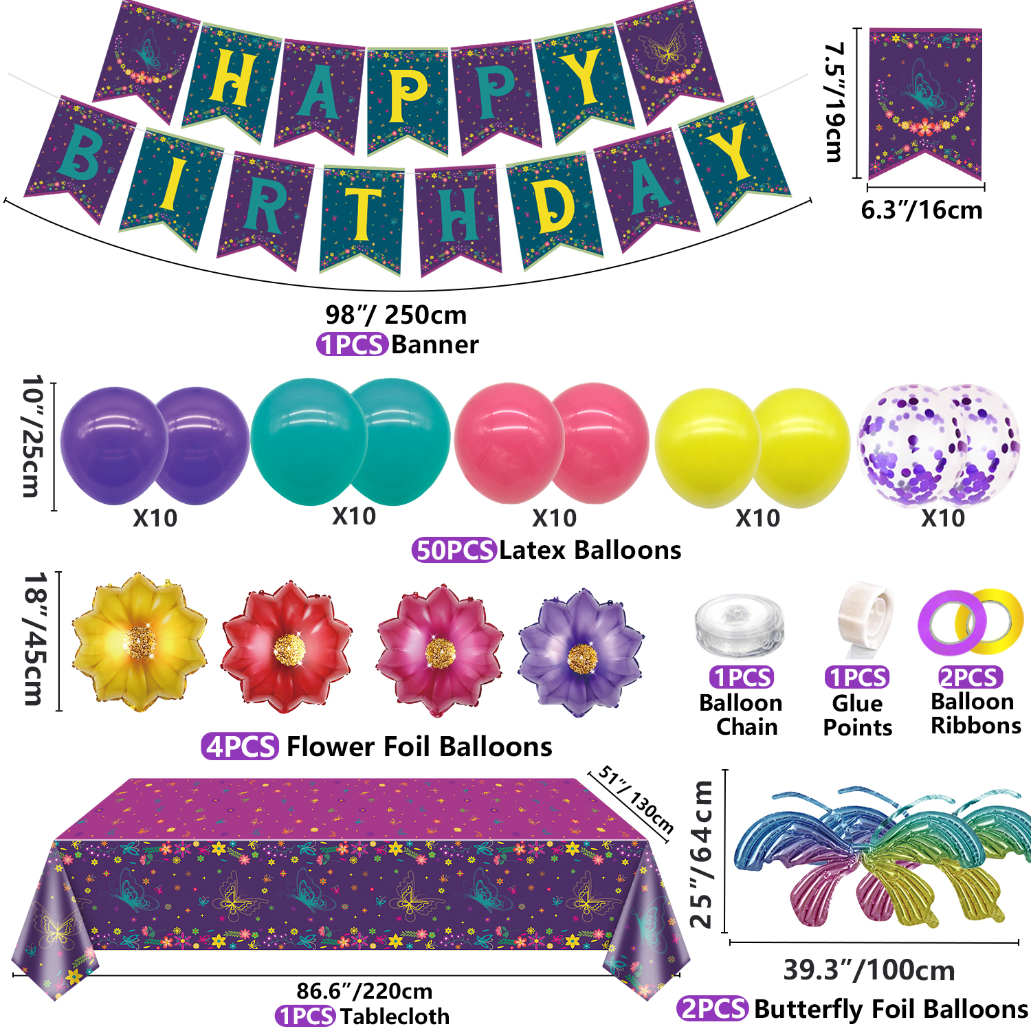 255 Pcs Movie Butterfly Birthday Decorations - Plates, Tablecloth, Balloons, Banner, Temporary Tattoos, Butterfly Stickers, Tableware, Cups, Butterfly Wing Set for Magic Party Supplies - image 3 of 8