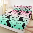 thumbnail image 4 of jejeloiu Gradient Silhouette Pattern Bed Sheets For Kids,Cute Pet Cat Loves King Sheets For Girl,4pcs, 4 of 6