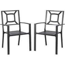 AECOJOY Outdoor Patio Dining Chairs, Stackable Arm Chairs-Metal Frame-Set of 2-Black