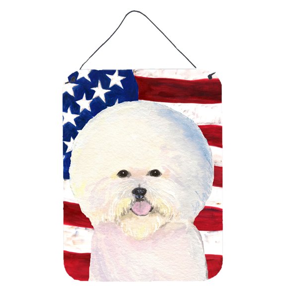Carolines Treasures SS4011DS1216 USA American Flag with Bichon Frise Wall or Door Hanging Prints 12x16 multicolor