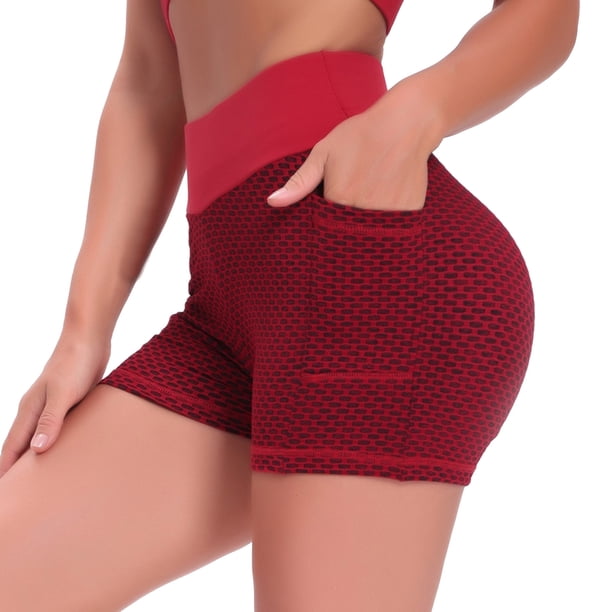 MKLEKYY Ropa deportiva para mujer, pantalones cortos de yoga elásticos de cintura alta con fruncido y realce para entrenamiento deportivo para mujer