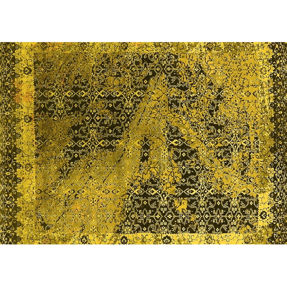 Ahgly Company Indoor Rectangle Oriental Yellow Industrial Area Rugs, 7' x 9'