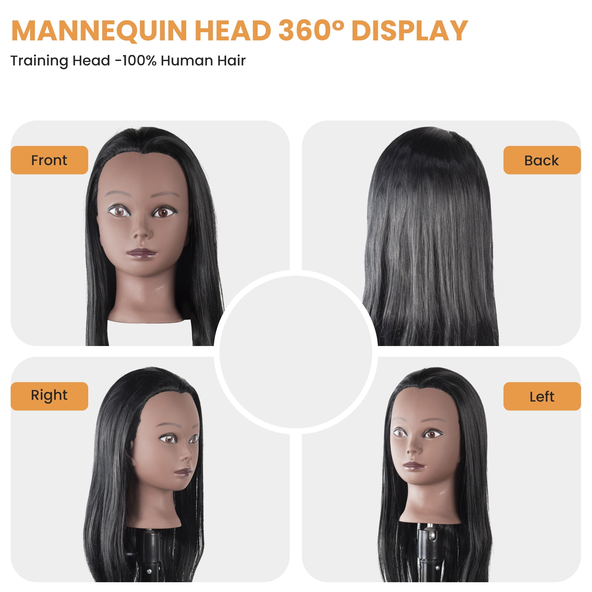 Mannequin Head Hair Styling Training Manikin Cosmetology Doll Head Synthetic Fiber Hair and Free Clamp Holder