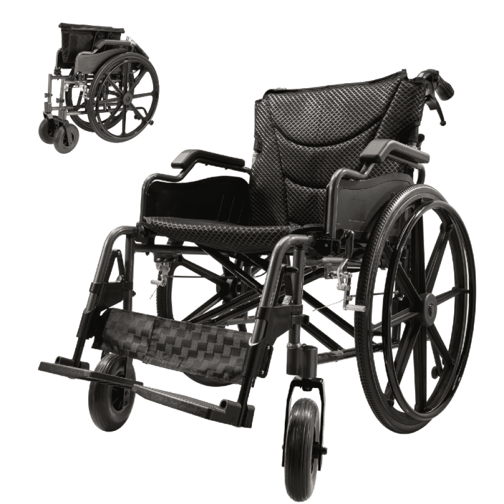 Aluminum Alloy Transport Wheelchair, 18 Inch Seat Width, Foldable Design, Quick Release Rear Wheels, Anti Tipping Device, Dark Gray Mobility Wheelchair