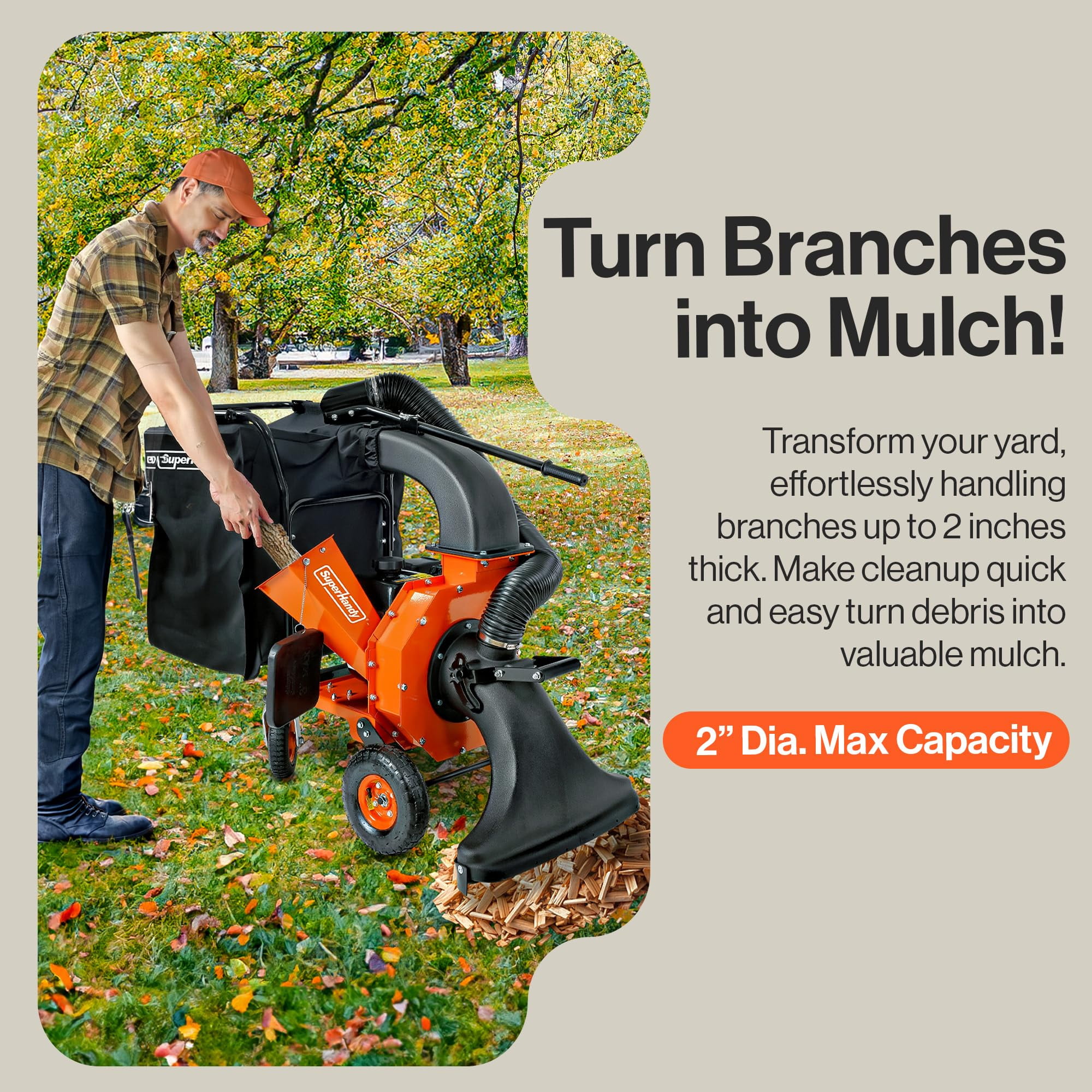SuperHandy Leaf Vacuum and Wood Chipper, 7 HP, 209CC, 10:1 Mulch