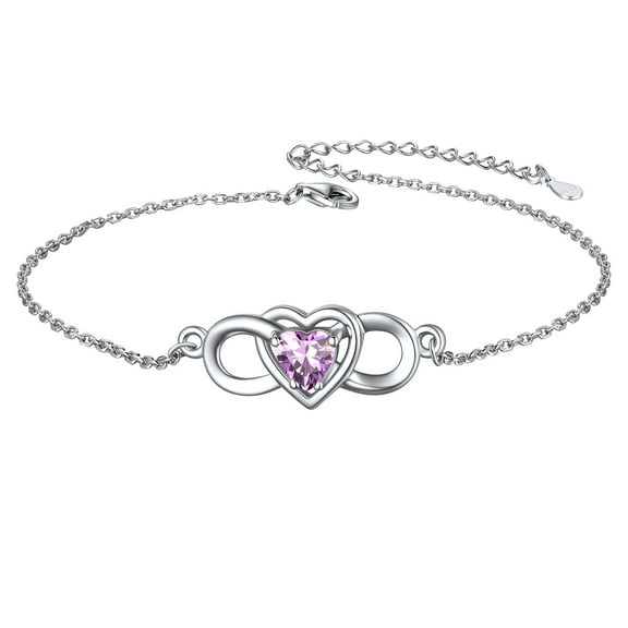 ChicSilver Infinity Love Heart Symbol Charm Anklet for Women 925 Sterling Silver Adjustable Birthday Gift for Mom Women Wife Her Created Alexandrite June Birthstone Jewelry