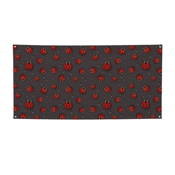 Picia Red Ladybugs On Dark Background Pattern Party Banner, Festive Decoration, Holiday Banner, Celebration Decor, Event Banner, Reusable Party Banner-Small