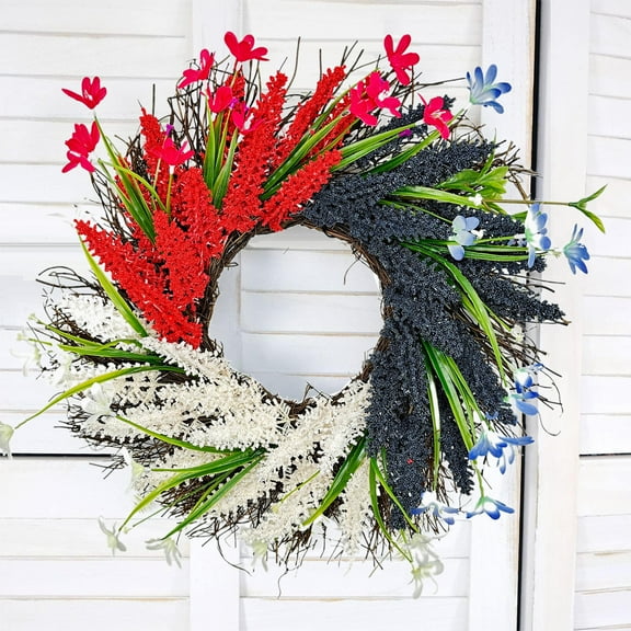 AZXY 4th of July Wreaths for Doors,Patriotic Wreath,Red White and Blue American Flag Independence Day Wreaths,Fourth of July Memorial Day Decorations Hanging