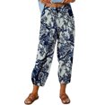 thumbnail image 1 of Pantalones de pierna ancha para mujer, estampado floral, cintura elástica, cierre con cordón, pantalones cortos con puños ceñidos, azul L, 1 of 6