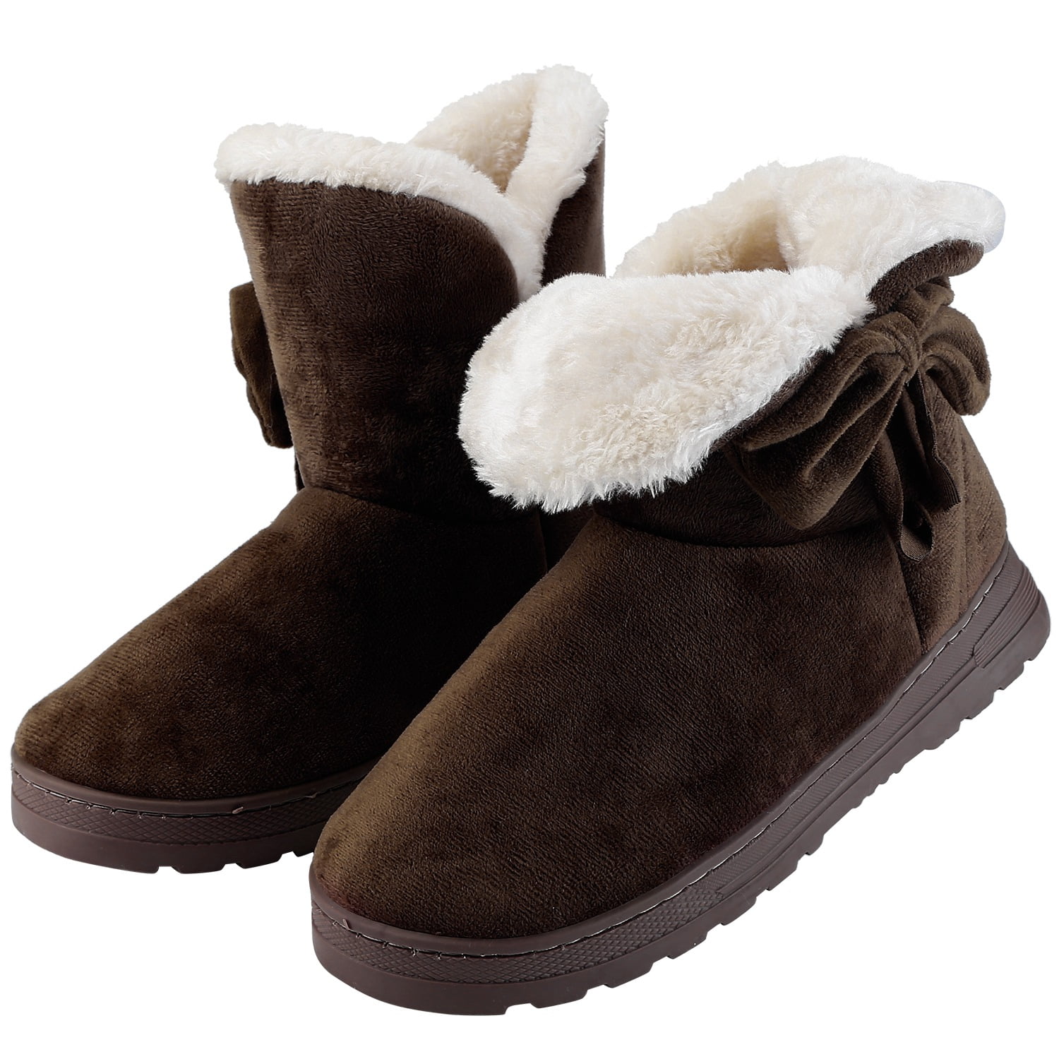 Women's Winter Warm Bowknot Ankle Snow Boots Fur Thick Ski Flats Casual Shoes US 