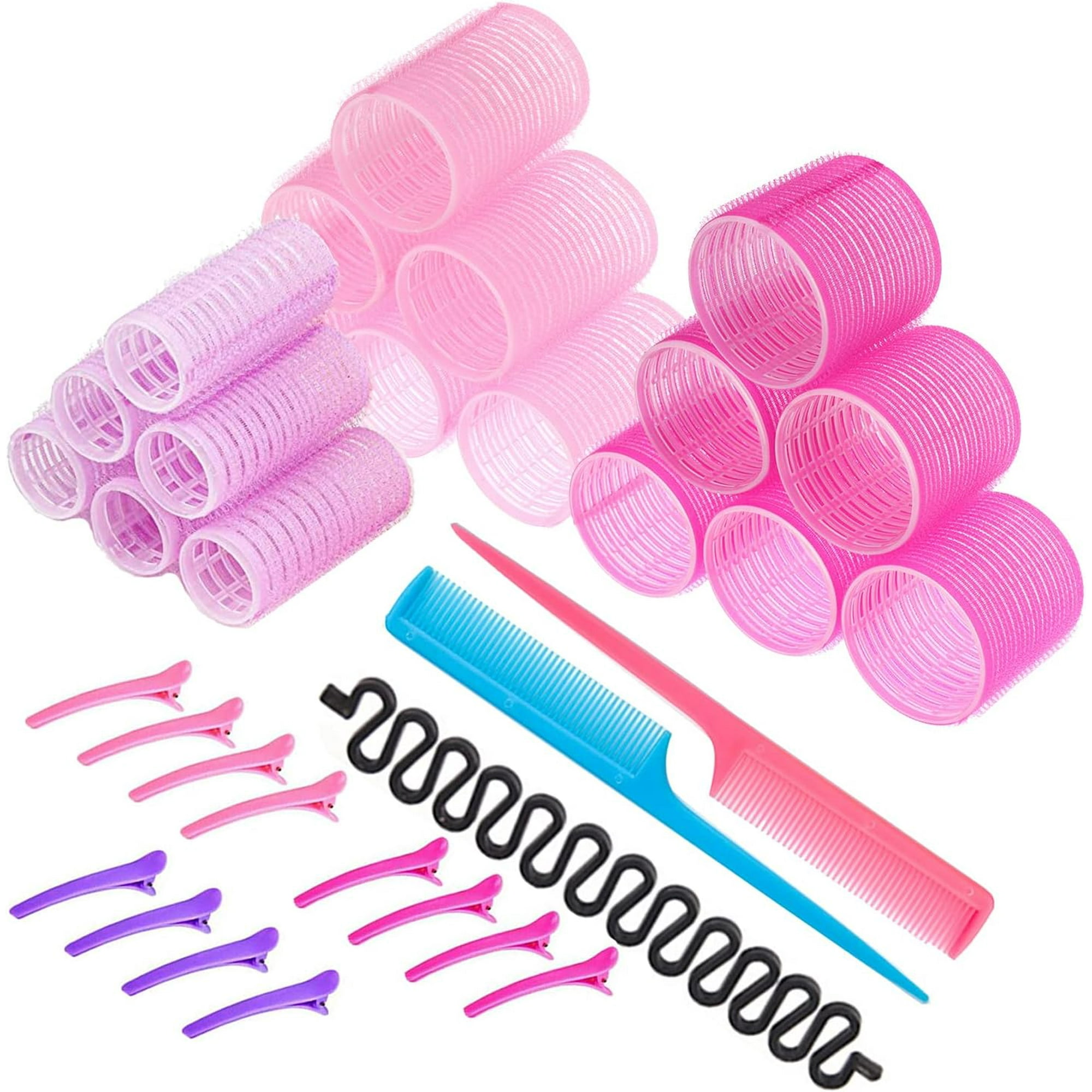 SURJDE Hair Rollers with Clips, 18 Self Grip Rollers 12 Duckbill