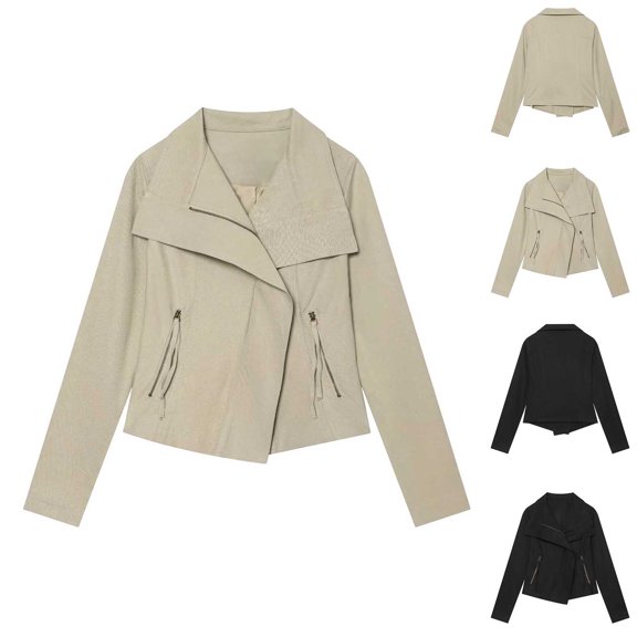Womens Zip up Jacket Long Sleeve Lapel Fall Winter Dressy Commute Work Outwear with Zip Pockets S