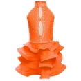 thumbnail image 2 of Yruioon Big Girls Salsa Rumba Chacha Dance Dress Rhinestones Latin Jazz Dancer Costume Backless Leotard Orange 8, 2 of 3