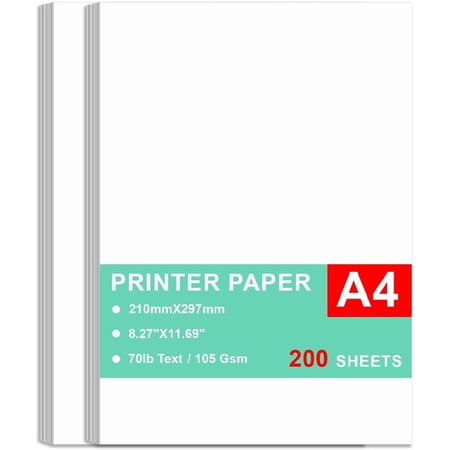 Printer Paper - 200 Sheets, A4 Premium Bright White Paper, 28lb Bond / 70lb Text (105 gsm) – Great for Copy, Printing, Writing, 8.27" x 11.69" (210 297 mm)