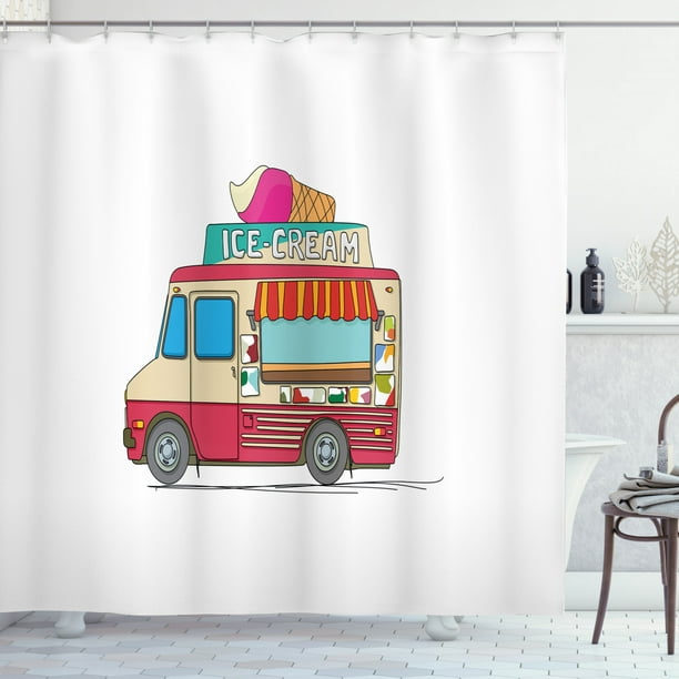 Truck Shower Curtain Ice Cream, Truck Shower Curtain Hooks