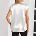 thumbnail image 5 of Resicozy Women Satin Tops Dressy Short Sleeve Blouse V Neck Shirts Business Casual Solid Color Pullover White L, 5 of 5