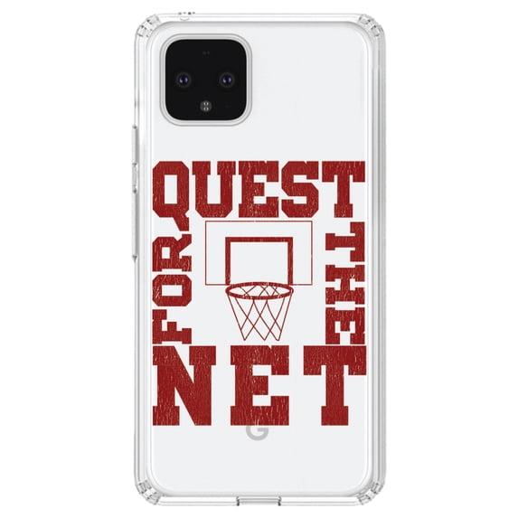 DistinctInk Clear Shockproof Hybrid Case for Google Pixel 4 (6.1" Screen) - TPU Bumper Acrylic Back Tempered Glass Screen Protector - Quest For The Net Basketball