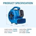 thumbnail image 3 of DRYACE 950CFM centrífugo de aire de 1/4 HP, secador de alfombras, soplador, apilable, cadena tipo margarita, ventilador de piso portátil, para limpieza, hogar, uso comercial, 3 of 5