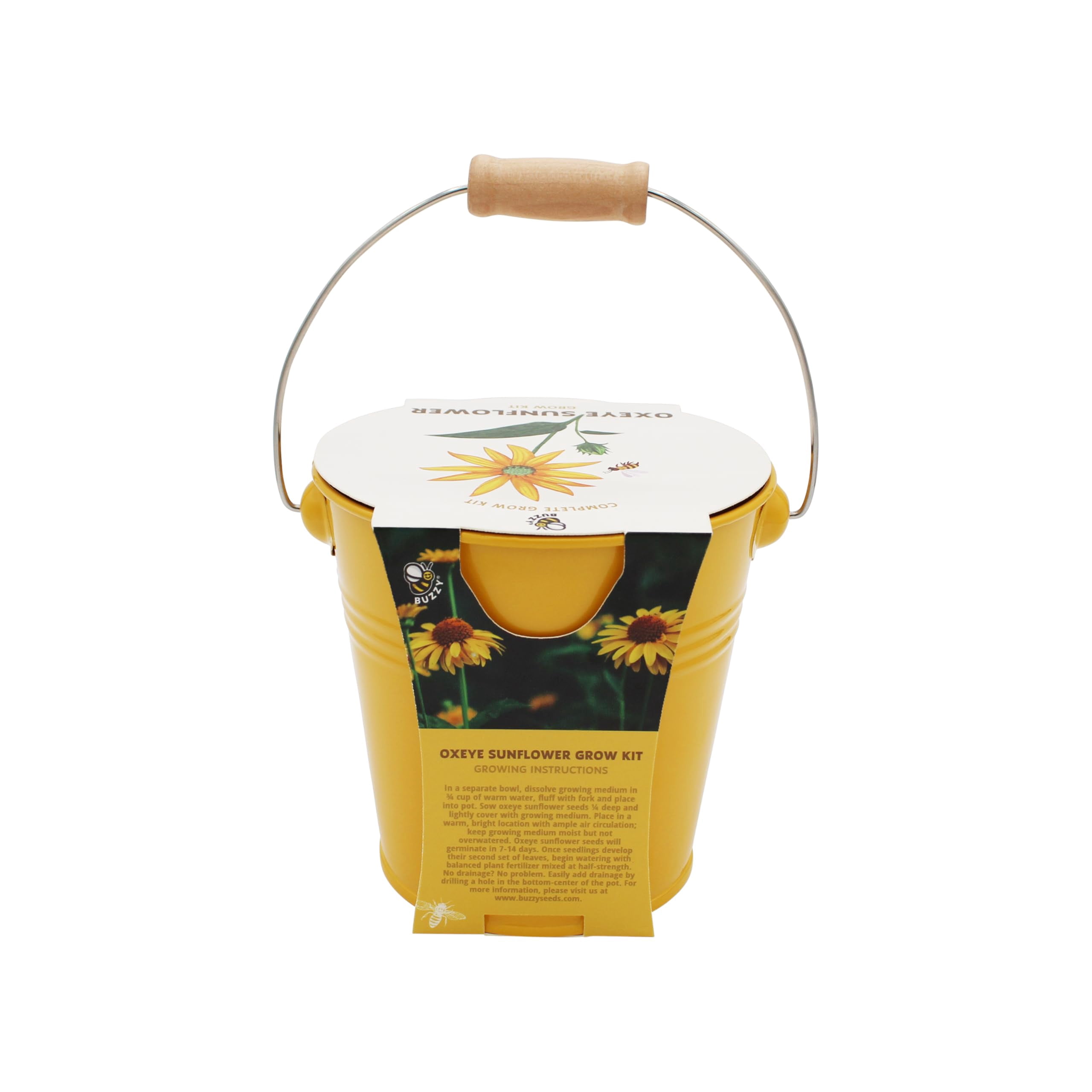 Pollinator Grow Kit 2-Pack – Aster & Sunflower Seeds in Yellow Pails with wood handles