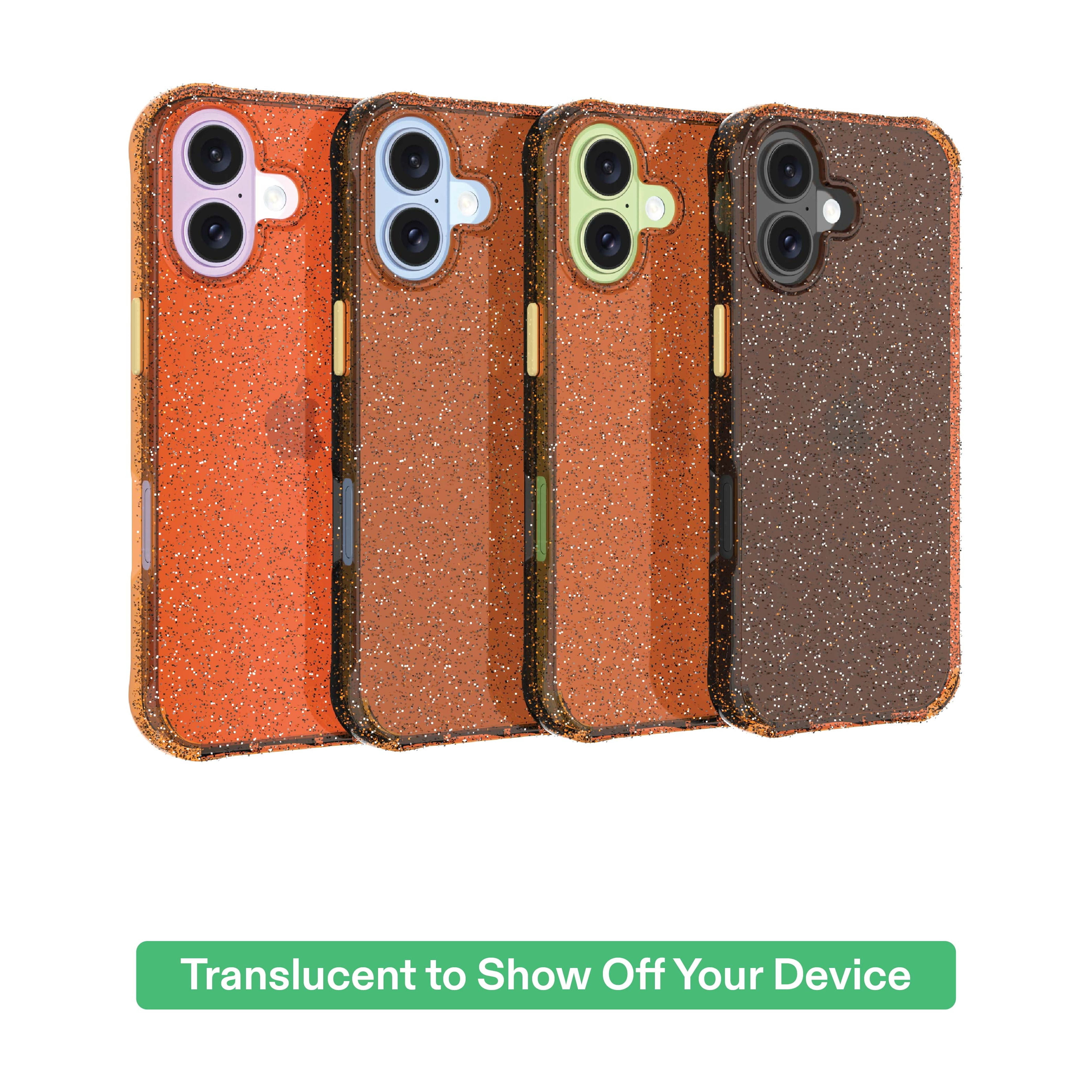 onn Sparkle Phone Case for iPhone 16 - Orange with Gold Glitter