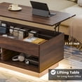 thumbnail image 2 of Black Walnut Lift Top Coffee Table LED with Open Shelves and Hidden Compartment Living Room Center Table, 2 of 10