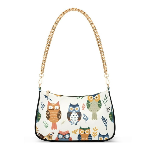 Ryvnso Cute Owl Pattern Womens Chain Shoulder Bag Tote Handbags Clutch Hobo Purse with Zipper for Travel