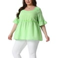 thumbnail image 4 of Agnes Orinda Women's Plus Size Blouse Short Sleeve Sweetheart Neck Plaid Peplum Tops 1X Green, 4 of 6