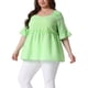 thumbnail image 4 of Blusa de mujer de tallas grandes Agnes Orinda, de manga corta, escote corazón, con estampado de cuadros y peplum, talla 2X, color verde, 4 of 6