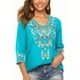 thumbnail image 1 of Blusas Mexicanas para Mujer, Camisas Bordadas, Ropa Hippie, Túnicas de Fiesta, Blusas Bohemias Campesinas de Talla Grande. Azul XL, 1 of 6