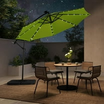 WestinTrends Albert 10 Ft Offset Patio Umbrella, Solar Powered 32 LED Light Outdoor Pool Hanging Cantilever Umbrella with Infinite Tilt and Crank Lift, Lime Green