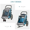 thumbnail image 5 of Aosom Dog Bike Trailer 2-In-1 Pet Stroller Cart Bicycle Wagon Cargo Carrier Attachment for Travel with 360 Swivel Wheel Reflectors Parking Brake Straps Cup Holder Blue, 5 of 9