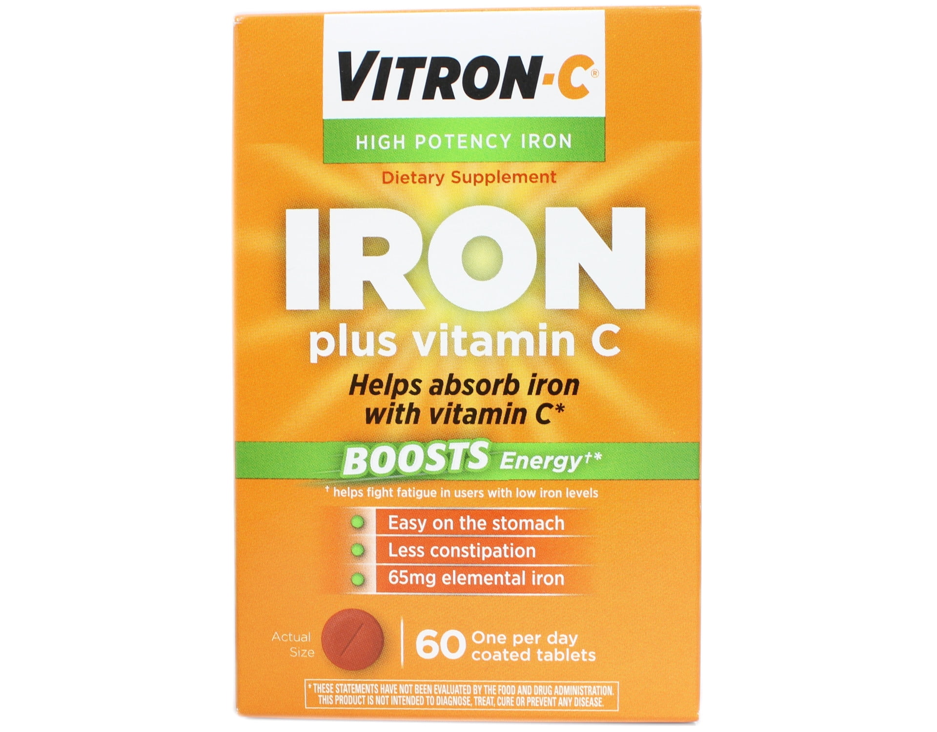 VitronC High Potency Iron Supplement with Vitamin C, Boosts Energy, 60 Count 60 Count (Pack of