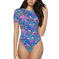 thumbnail image 1 of Balery Colorful Mushrooms Body de cuello redondo de manga corta para mujer Tops de manga corta Tops básicos-Medium, 1 of 7