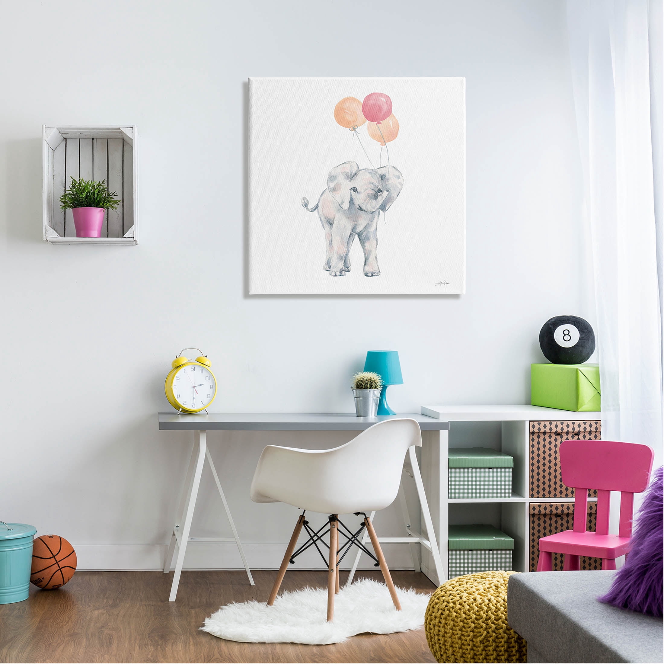 Stupell Industries Smiling Elephant Orange Balloons Graphic Art Gallery Wrapped Canvas Print Wall Art, Design by Katina Pete