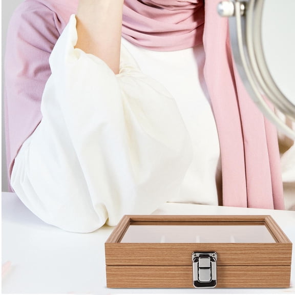 WHAMVOX Jewelry Holder Organizer Tray With Glass Lid 12 Grid Earring Organizer Holder Jewelry Organizer Drawer For Studs Rings Necklaces Nail Art Accessories