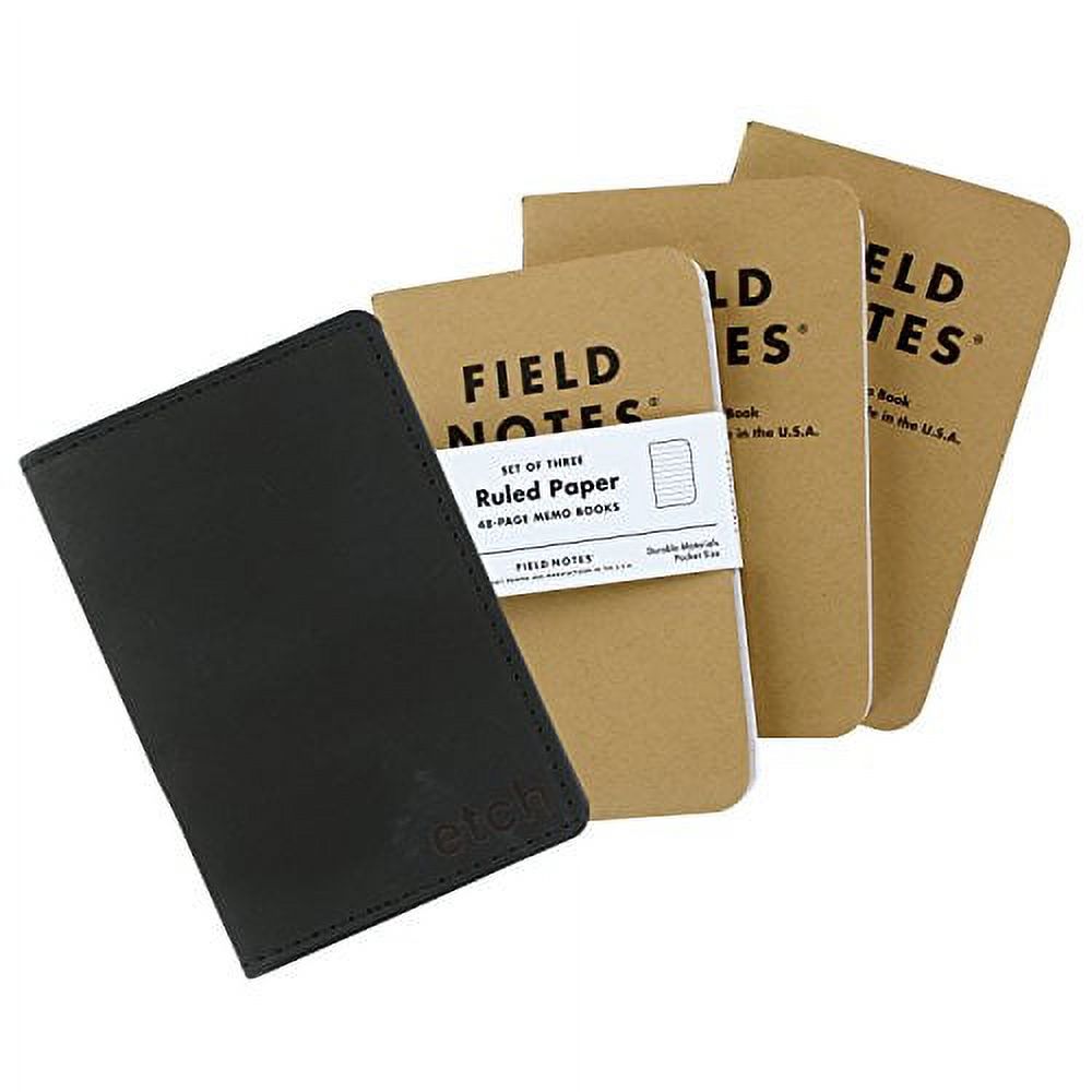 (2 pack) Etch | Black: Fieldnotes Memo Book (3-pack included) | Leather Journal Cover