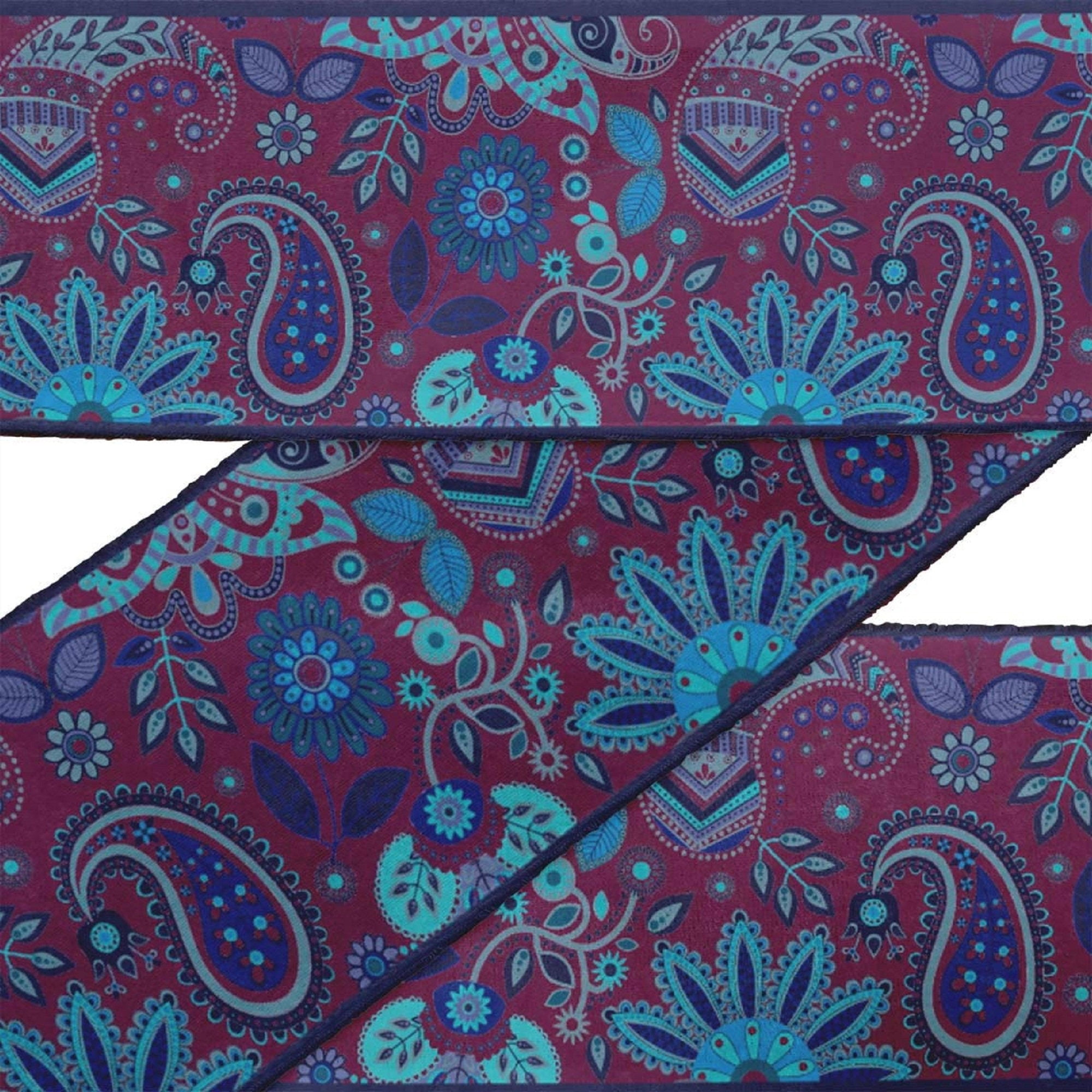 IBA Indianbeautifulart Black Leaves & Floral Paisley Velvet&nbsp;Trim&nbsp;Fabric Sewing Fabric Lace Dressmaking Printed Sewing Lace 9 Yards 3 Inches