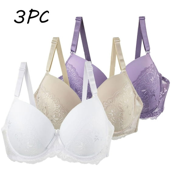 Fatuov Wirefree Bras for Women Plus Size Lingerie Bras for Home Sexy Full Coverage Bras 42C, Purple, 3-Pack