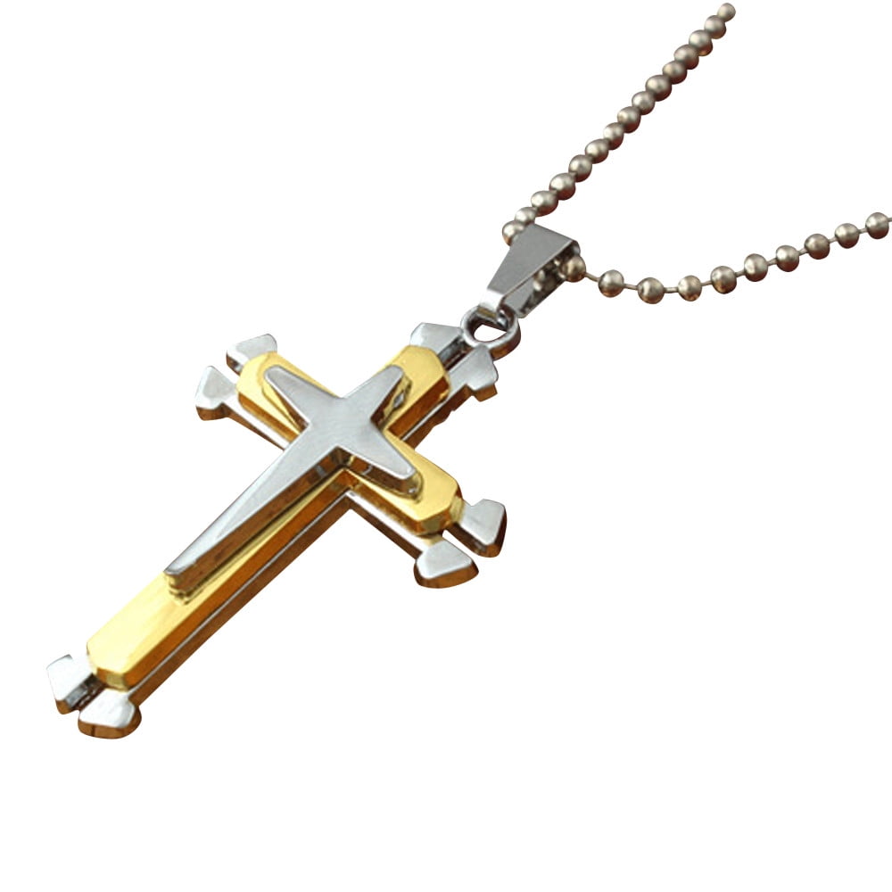 Details about   Gold Fashion Women Men Stainless Steel Cross Pendant Necklace Byzantine Chain 